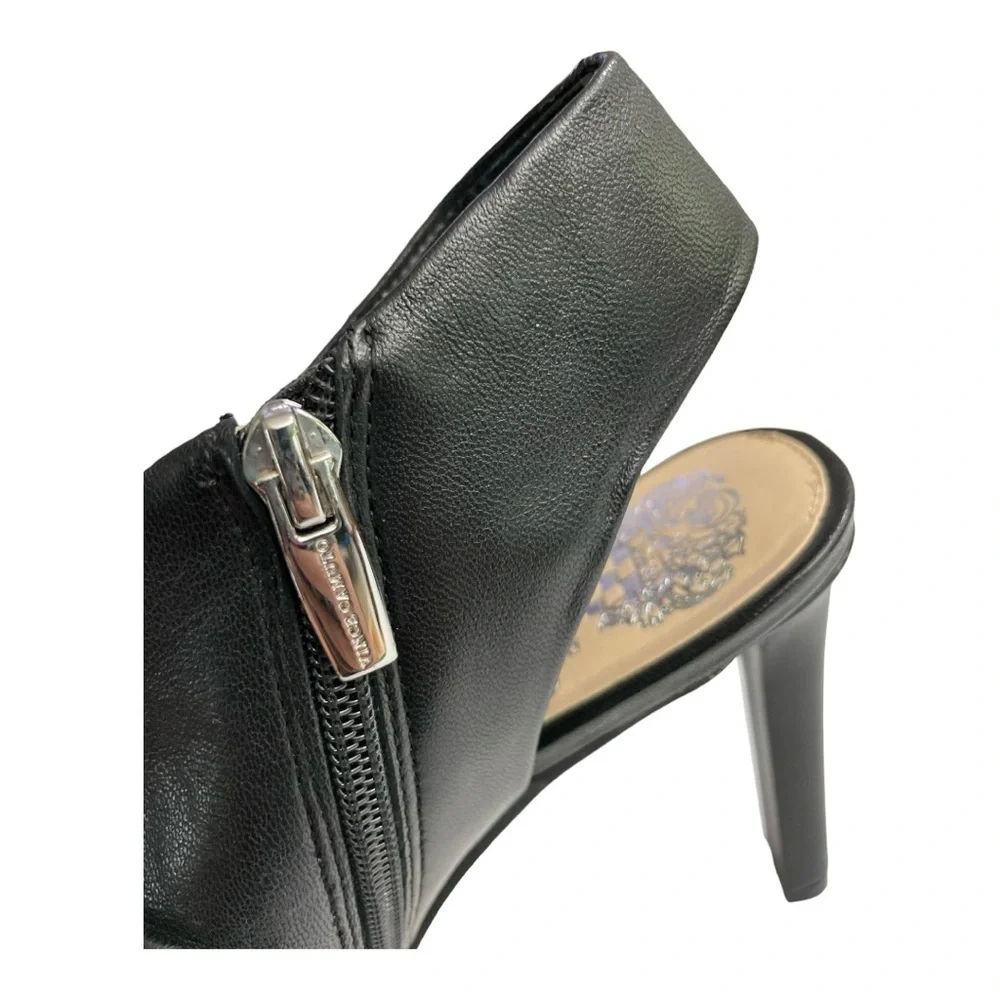 Vince Camuto Jenett Leather Rouched Front Slingback Heeled Booties Black 9 1/2M